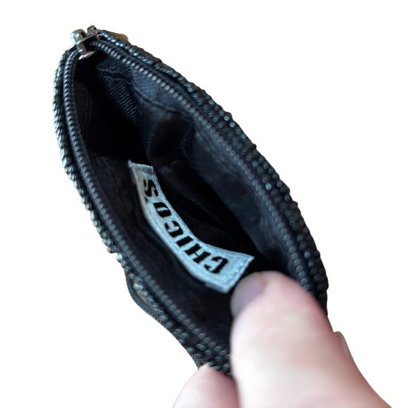 Chico’s beaded coin purse Asian Fan motif multi color seed beads zips closed - Picture 6 of 7